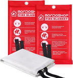 Mondoshop Fire Blanket Emergency for Home and Kitchen - 2 Pack 60"x60" Fire Blankets Fire Resistant Blanket for Camping, Grill, Car, Office, Warehouse, School, Picnic, Garages, Workshops