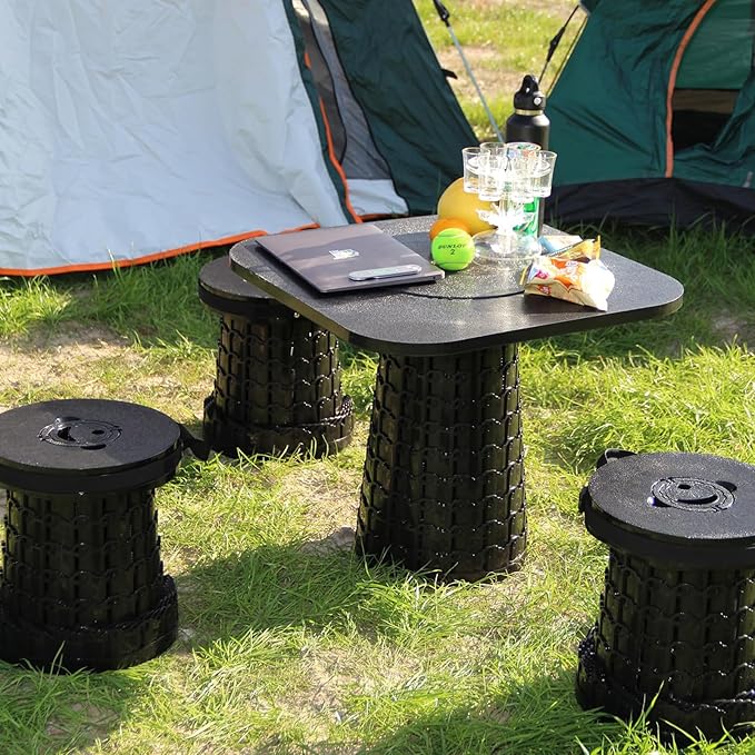 Upgraded XXL Collapsible Stool with Cushion,19.7"H-11.8"D Telescoping Folding Stool for Adults,More Sturdy Portable Camping Stools with Load Capacity 1000lbs for Outdoor,Garden,Fishing,Hiking