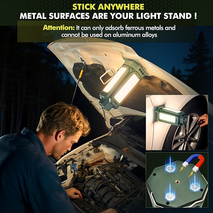 Portable Camping Light with Stand 67'' Rechargeable Work Light - 6500Lumen, 20000mAh Battery, 2700K-6000K Dimmable Emergency Flashlight with Magnetic Base for Camping, Garage, Power Outages