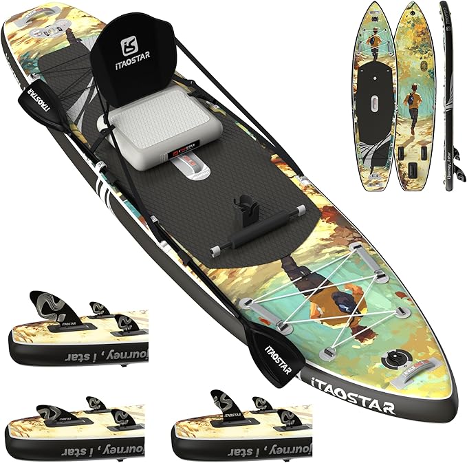 Novelty 11'6" x 35" Inflatable Stand Up Paddle Board with Seat- Stable SUP Board for Adults - Portable Paddleboard for Yoga, Surfing, Fishing - Includes Full Accessories Kit