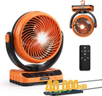 Raddy CF5 Oscillating Camping Fan with Remote, 40,000mAh Rechargeable Battery, Quiet Portable Fan with LED Light, USB-C, 5 Speeds, Hanging Hook for Tent, RV, Outdoor & Emergency Use