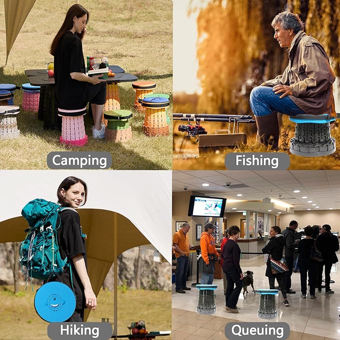 Upgraded XXL Collapsible Stool with Cushion,19.7"H-11.8"D Telescoping Folding Stool for Adults,More Sturdy Portable Camping Stools with Load Capacity 1000lbs for Outdoor,Garden,Fishing,Hiking