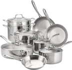 Tramontina Tri-Ply Clad Stainless Steel 14-Piece Cookware Set with Glass Lids, Pots and Pans Kitchen Set, Induction-Ready, Dishwasher-Safe, Made in Brazil