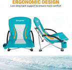 KingCamp Low Beach Chairs, Portable Folding Chair for Adults Extra Wide Ergonomic High Back Seat 300lbs Heavy Duty Lightweight Oversized Gear with Carry Bag for Outdoor Lawn Camping Picnic