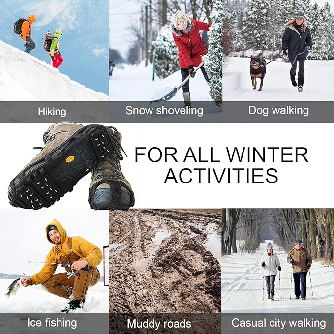 Ice Snow Traction Cleats - Lightweight Crampon Cleats for Walking on Snow & Ice - Anti Slip Grippers Fasten Quickly & Easily Over Footwear - Protable Grips for Shoes and Boots