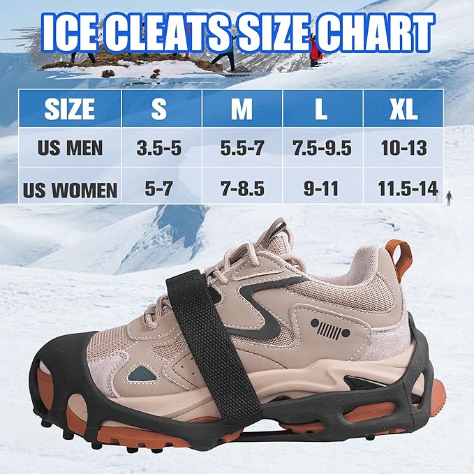Ice Cleats Snow Traction Cleats for Boots and Shoes 28 Studs Ice Crampons for Walking on Snow and Ice Anti Slip Coershoe Rubber Ice Grippers Slip-on Stretch Footwaer
