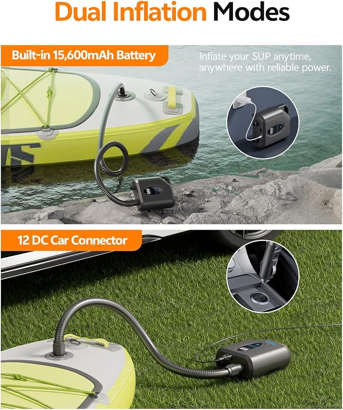 Cordless Electric Paddle Board Pump, 20 PSI SUP Pump with 15600mAh Battery, Portable Paddle Board Inflator, Air Pump for SUP, Inflatable Kayak Pump