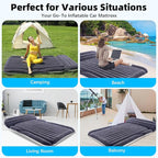 KMZ SUV Air Mattress with 2 Pillows – Thickened and Flocked Car Bed – Portable Travel Pad for Camping & Road Trips – Quick Inflate & Deflate with External Pump – Blue-Black and Cool Gray