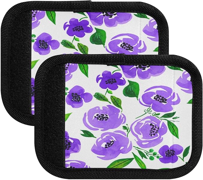 4 Pack Purple Flowers Luggage Handle Wrap, Detachable Luggage Tag, Neoprene Suitcase Wrap with Comfort Grip & Bright Identifier for Suitcase, Travel Bag, Sports Bag