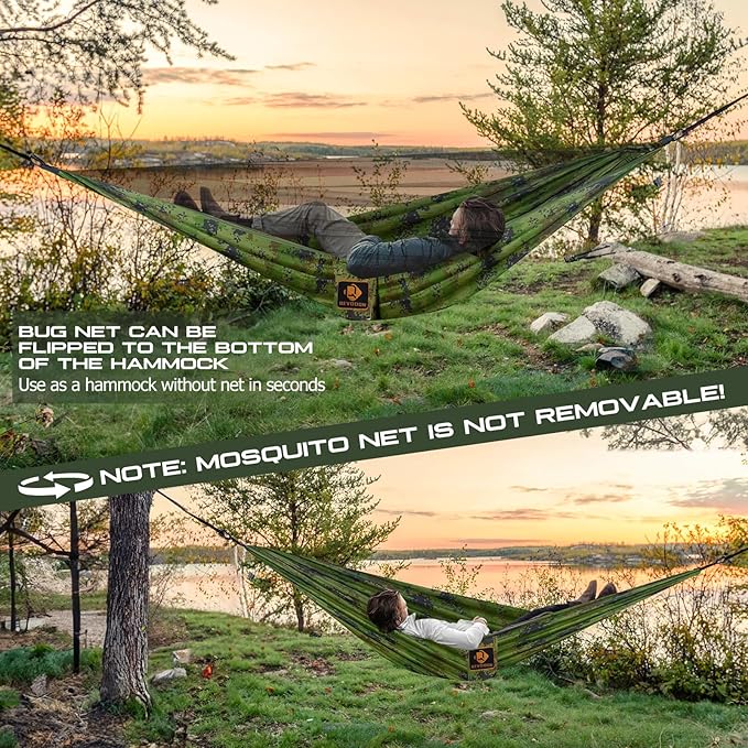 Camping Hammock, Portable Hammocks with Mosquito Net,Lightweight Nylon Parachute Hammock with 10ft Tree Straps,Camping Gear Must Haves for Travel,Hiking,Backpacking,Beach,Patio-Plaid Camouflage