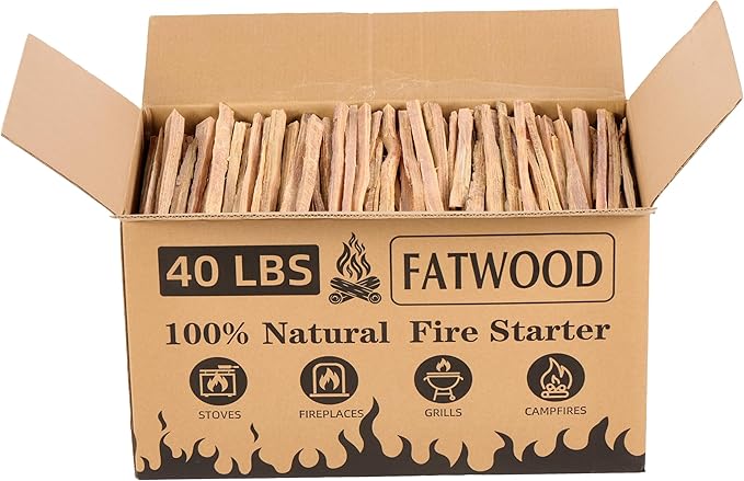 40 lbs Fatwood Fire Starter Sticks, 100% Natural Kindling Firewood Firestarter for Stoves, Pine Wood for Fireplaces, Campfires, Bonfires, Grill