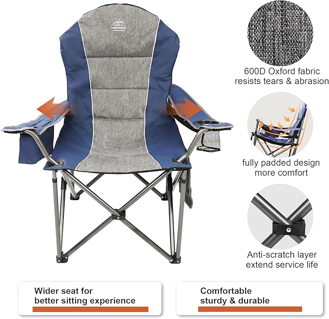 Camping Chairs for Adults,High Back Folding Camp Chair with Cup Holder and Cooler Bag,Heavy Duty Outdoor Lawn Chairs,Perfect for Camping,Hiking,Picnics,and Beach Trips,Blue