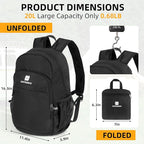 Lightweight Packable Small Hiking Backpack for Women Men - 20L Waterproof Foldable Daypack for Travel, Hiking, and Daily Use, Adjustable Chest Strap, Durable Nylon, Black
