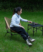 iClimb Ultralight Compact Camping Folding Beach Chair with Anti-Sinking Large Feet and Back Support Webbing (Brown- Square Frame)
