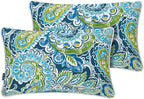 Magpie Fabrics Pack of 2 Outdoor Lumbar Pillow Case Covers 12"x20", Waterproof Rectangular Throw Pillowcase Shell Decorative Sham for Patio Garden Couch - Paisley Lapis Green