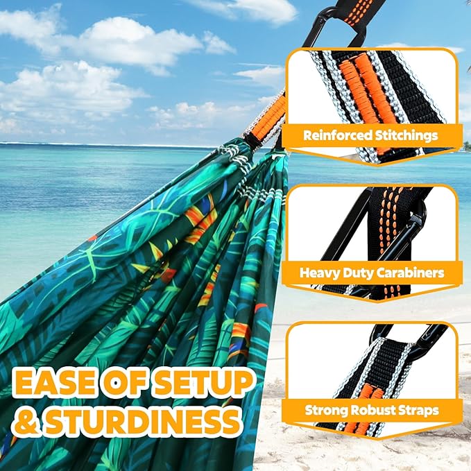 NATUREFUN Ultra-Light Travel Camping Hammock | 300kg Load Capacity,Breathable,Quick-Drying | 2 x Premium Carabiners,2 x Nylon Slings Included | Outdoor Indoor Garden