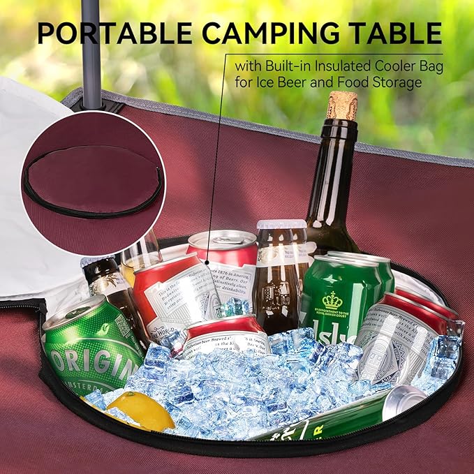 Portable Lightweight Folding Camping Table - Collapsible Foldable Picnic Camp Table with Cooler 4 Enlarged Upgraded Cup Holders and Carry Bag for Tailgating Beach BBQ RV Hiking Party Travel