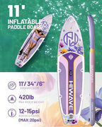Inflatable Paddle Board 11 '* 34 "* 6" Extra Wide Sup Board, 420lb Capacity Paddle Board for Adults, Suitable for Sea and Lakes, 2+1Family Board