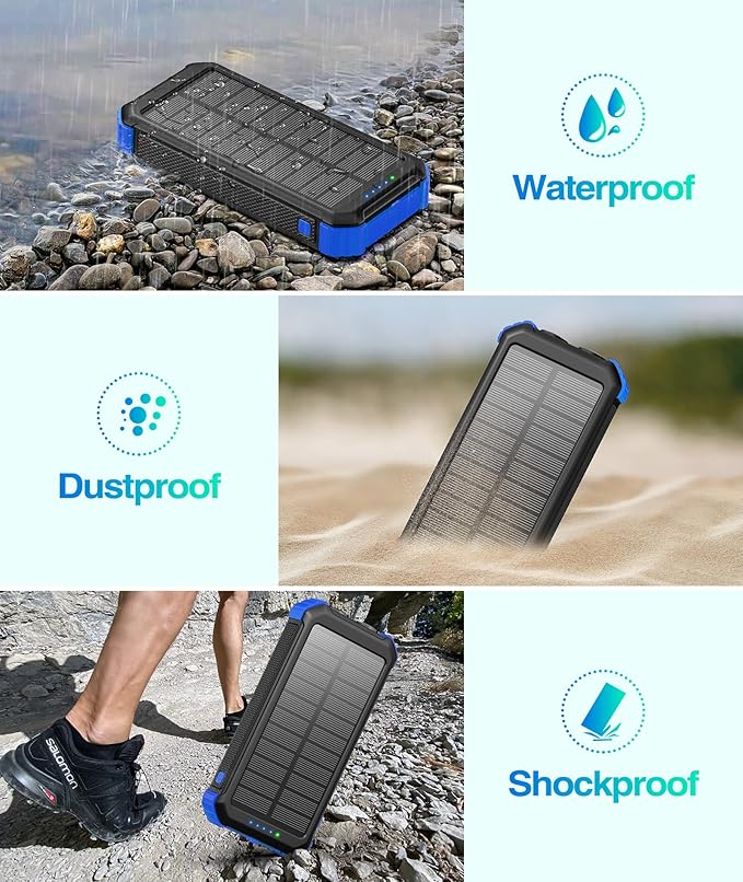 LATIMERIA 45800mAh Solar Charger Power Bank, Portable Phone Charger with 5V3.1A QC 3.0 Fast Charging, Solar Panel USB C in/Output for Cellphone, External Battery Pack with Dual Flashlights for Hiking