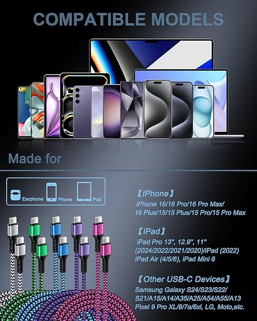 C to C Cable for iPhone 17e 17 Air/17Pro/16e/16 Pro/16 Pro Max/16 Plus/15 Pro Max/15Pro/Plus, USB C to USBC Cord Auto Car Cargador Wire Samsung Charger Fast Charging, Android Phone Cable-6FT