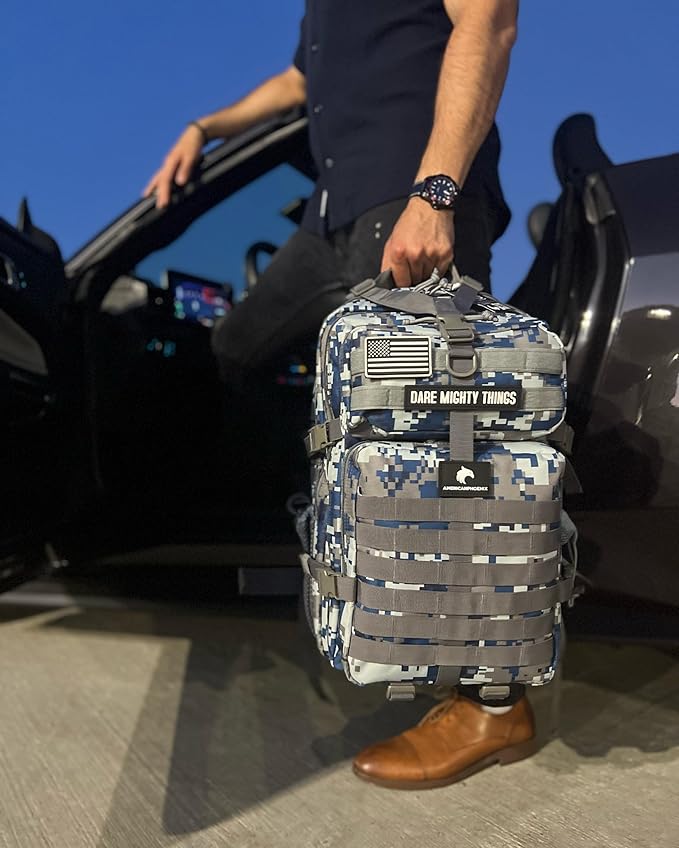 AMERICANPHOENIX 45L Elite Tactical Backpack | 3X Stronger Work & Military Backpack | Water Resistant and Heavy Duty | 3 Day MOLLE Bug Out Bag (Blue Jay)