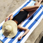 Laguna Beach Textile Co. Striped Cabana Beach Towel - Oversized, Plush 630 GSM Cotton - Marine Blue & Sea Glass Green