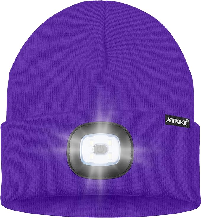 ATNKE LED Lighted Beanie Hat,USB Rechargeable 4 LED Running Headlamp Bright Cap with The Light Gifts for Men and Women