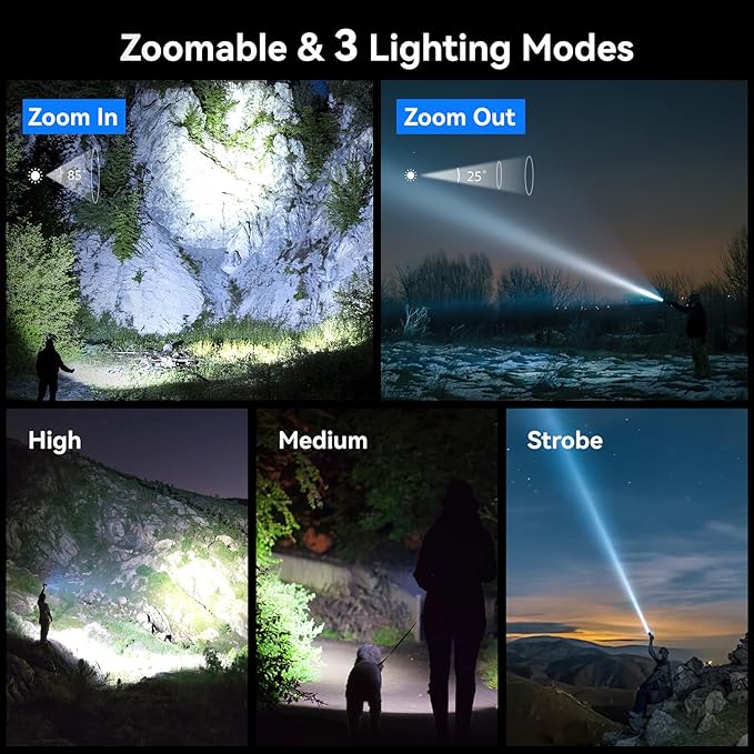 LETMY Rechargeable Flashlights High Lumens, 2 Pack 2000 Lumens Super Bright LED Tactical Flashlight, 3 Modes Samll Powerful Flash Lights with Clip, Waterproof Flashlights for Home Emergency Camping