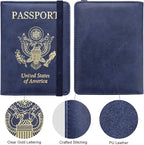 WALNEW Passport Holder for Travel, RFID Passport Cover Wallet for Women Men, PU Leather Passport Book Card Holder Case with Pen, Travelling Essentials for Flying
