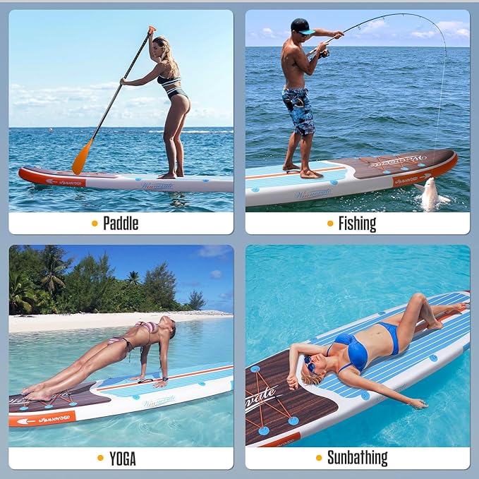 Inflatable Paddle Boards for Adults and Youth, 11'x33 Wood Grain Stand Up Paddle Board with SUP Accessories, Portable Inflatable Paddleboard for All Skill Levels,Blow Up Paddle Board as Present