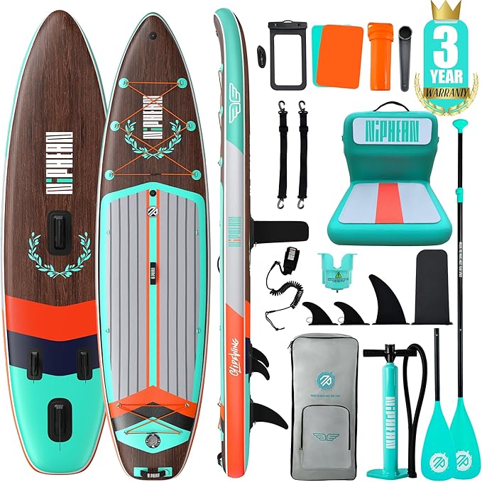 Niphean (Extra Large) Inflatable Paddle Board, SUP for 2+1 People/Family, Stand Up Paddle Board with (Beginner Friendly) StabilTrac Fin, Waterproof Phone Pouch, Paddle Boards for Adults, Gift Ideas