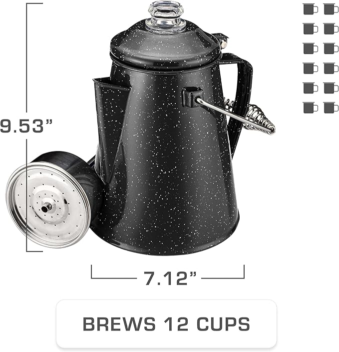 COLETTI Classic Percolator Coffee Pot — Coffee Percolator, Camping Kettle – The Original Camping Coffee Pot, Now Modernized – For Campsite Brewmasters Everywhere [Black Enamel, 12 Cup]