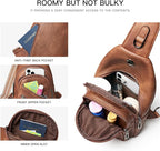 7L Sling Bag For Women Faux Leather Anti Theft Small Casual Daypack Backpack Fanny Pack Crossbody Chest Bags Purse Waterproof Brown