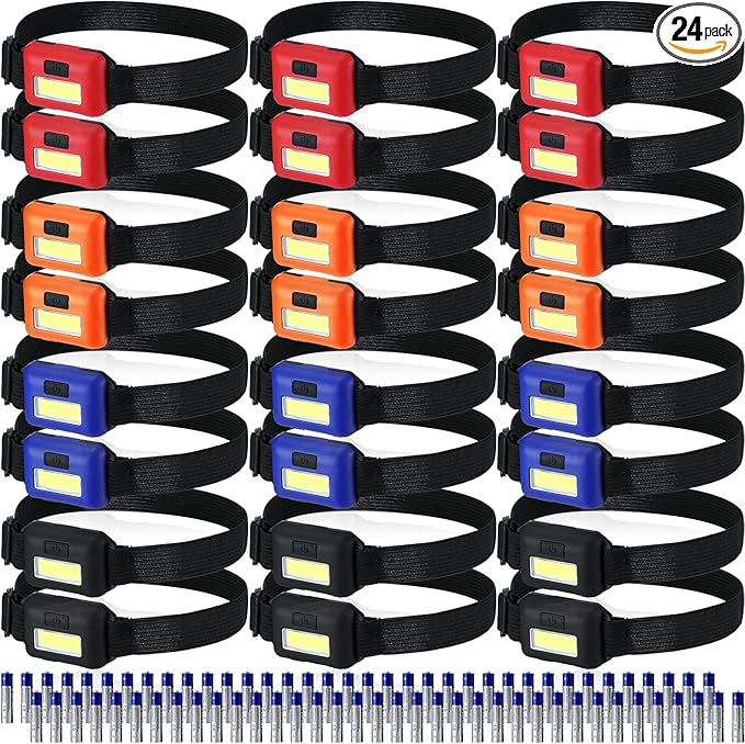 Macarrie 24 LED Headlamp Flashlight, Cob Head Light with 3 Modes, Waterproof Headlamp for Adults and Kids, 72 AAA Batteries for Outdoor Night Survival Camping Running, 4 Colors