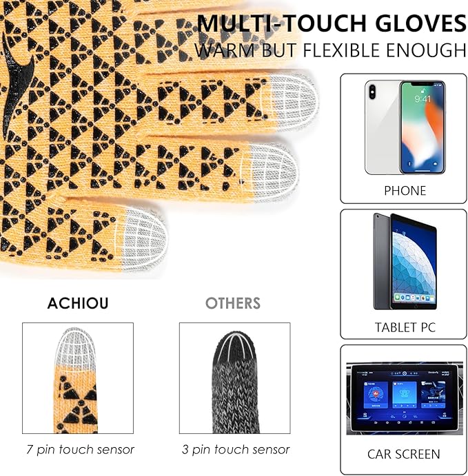 Achiou Winter Gloves, Glove for Men Women, Upgraded Touch Screen Texting Warm Running with Thermal Soft Knit Lining