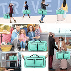 Fmeida 65L Duffle Bag with Shoes Compartment, Foldable Travel Duffel Bags for Men Women, Large Packable Travel Bag Water Repellent & Tear Resistant (Mint Green)