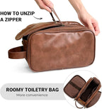 Elviros Toiletry Bag for Men, Large Travel Shaving Dopp Kit Water-resistant Bathroom Toiletries Organizer PU Leather Cosmetic Bags Fathers Day Gift (Medium, Dark Brown)