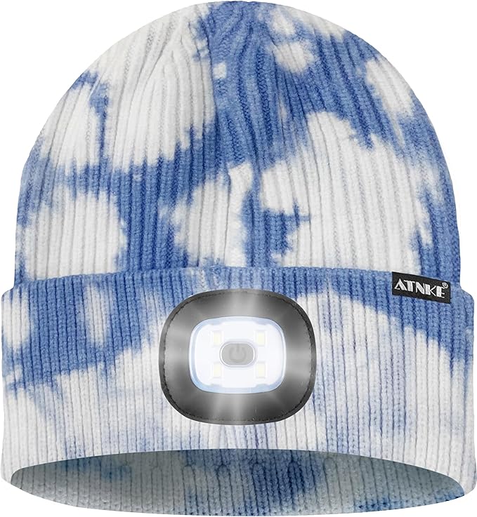 ATNKE LED Lighted Beanie Hat,USB Rechargeable 4 LED Running Headlamp Bright Cap with The Light Gifts for Men and Women