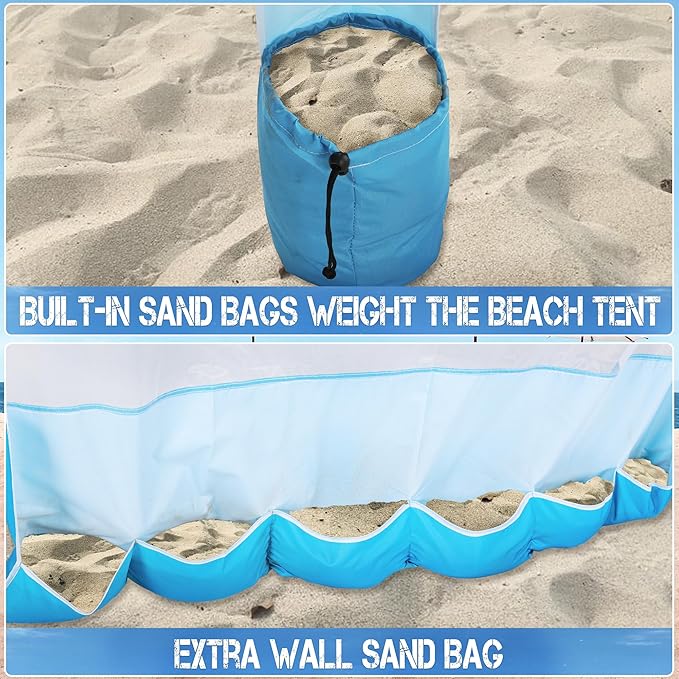 UPWELL Beach Tent Easy Set Up Canopy Sun Shelter Shade with UPF 50+UV Protection Portable Beach Umbrella Outdoor Sunwall with Sand Pockets for Fishing Backyard Camping (Gradient Blue)