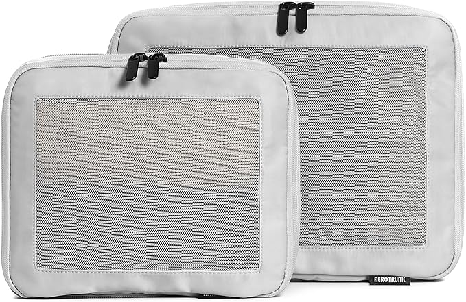 Compression Packing Cubes for Travel - Luggage Organizer Bags - Double Zipper Packing Cubes for Suitcases (2-Pack, Light Grey)