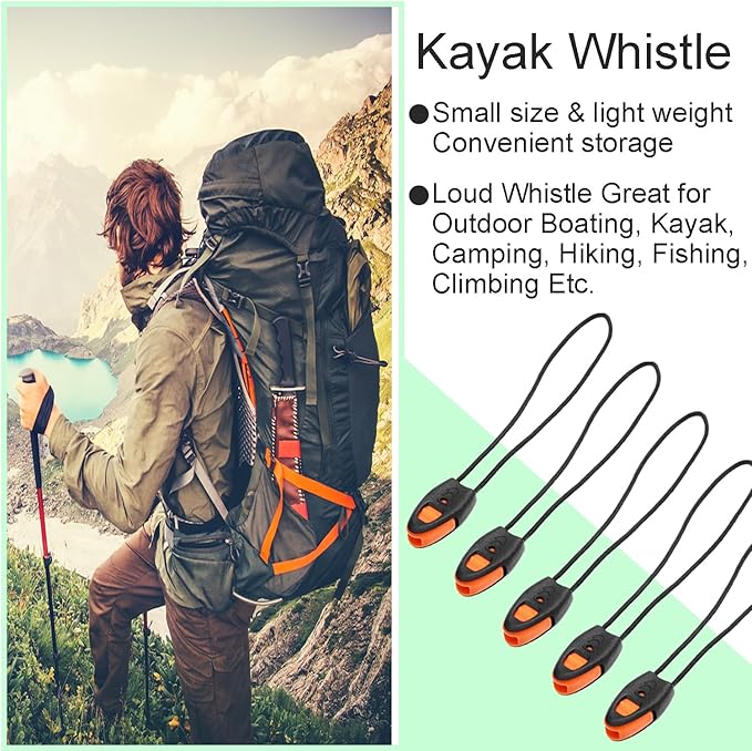 5 Pack Zipper Pull Whistles, Loud Emergency Survival Whistle for Kayak Canoe Fishing Lanyard Zipper Pull Cord Ends Lock Paracord Knife Outdoor Camp Hike Travel Kits