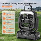 Odoland Portable Misting Fan with Light, 30000mAh Rechargeable Battery Camping Fan with 2 Spray Mister, Outdoors Tent Ventilador with Remote and Hook for Indoor Cooling Hiking Patio, Black