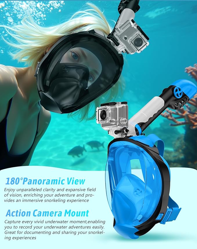 Zenoplige Full Face Snorkel Mask Adults,Dry-Top Snorkeling Gear with Camera Mount,Foldable 180-Degree Panoramic Scuba Mask for Snorkeling Diving Swimming Travel,Snorkel Mask Anti-Fog & Anti-Leak