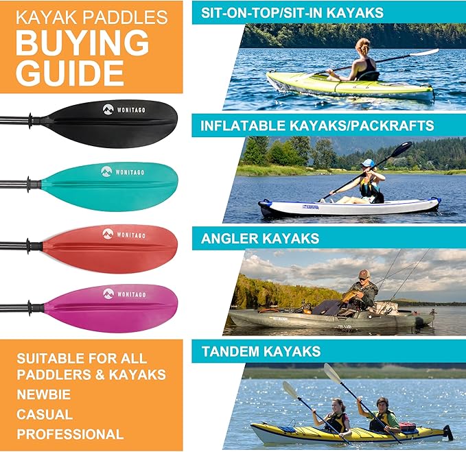 Adjustable Kayak Paddle with Carbon Shaft and PP Blade Available in 220-230/220-240/230-250cm Floating Lightweight Kayak Oars with Original Pattern