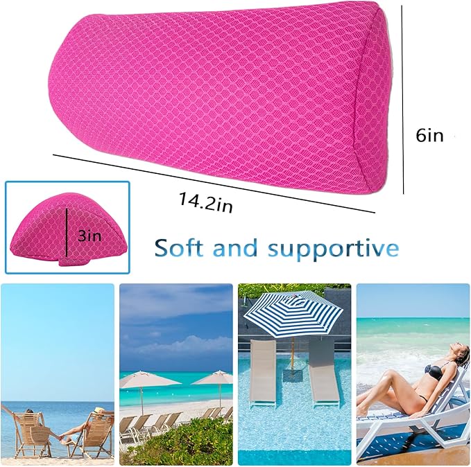 REEZEIVI 2 Pack Headrest Pillow for Patio Chaise Lounge,Chaise Lounge Pillows Outdoor 3D air mesh with Elastic Band,Quick Drying and Washable Spa Pillow for Recliner,Beach Chair,Office Chair,Pink