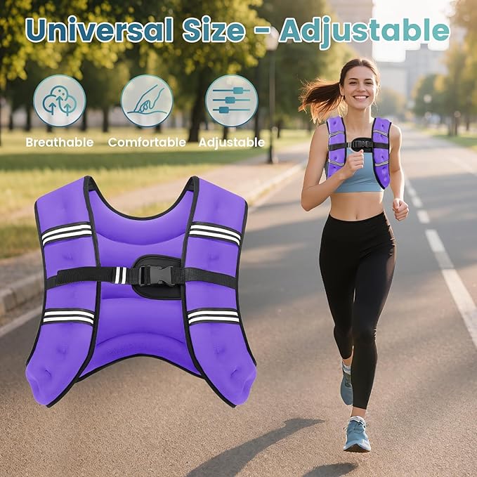 Weighted Vest, 8lb/12lb/16lb/20lb/25lb/30lb Weight Vest with Two Adjustment Straps for Men Women, Weight Vests with Reflective Stripe for Strength Training, Running, Jogging, Walking