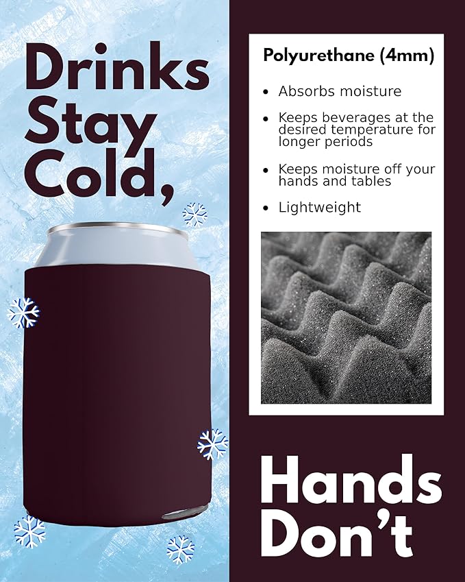PartyPrints 100 Pack Eggplant Blank Can Cooler Sleeves, Customizable Bulk Insulated Foam for Beer, Collapsible Plain Drink Holder, Cold Soda Insulator, 12oz Regular, 16oz Tall Cans