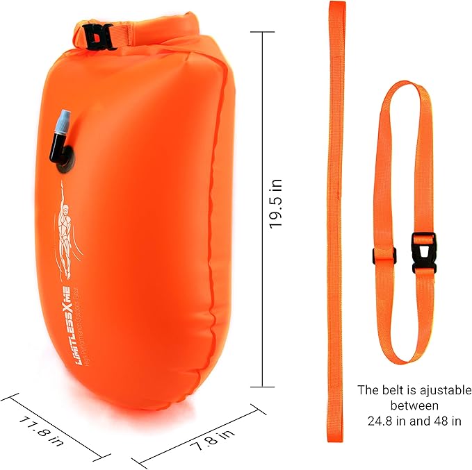 Swim Buoy & Drybag - for Swimmers, Open Water and Triathlon. Pull Buoy for Adults and Kids. Orange Signal Swimming Bubble