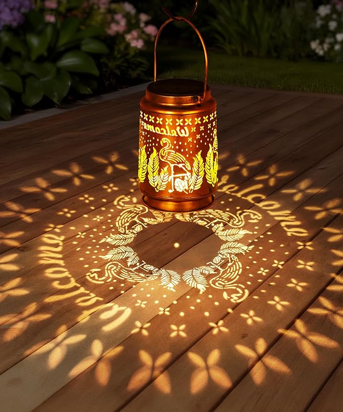 Nacome Flamingo Solar Lantern for Garden Decor: Waterproof Hanging Metal Decoration with LED Lights for Yard Lawn Porch Patio Landscape Pathway – Birthday Gifts for Mom Grandma Women