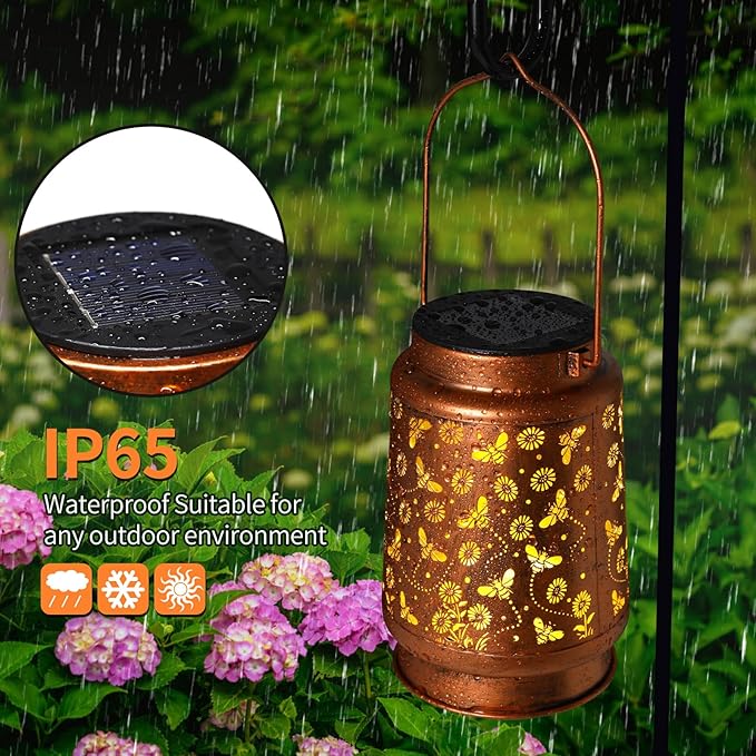 Solar Lanterns Outdoor Waterproof Bee Garden Decor Gifts for Women Mom Grandma Hanging Solar Lights Metal Solar Decoration Outside for Yard,Patio,Backyard,Porch